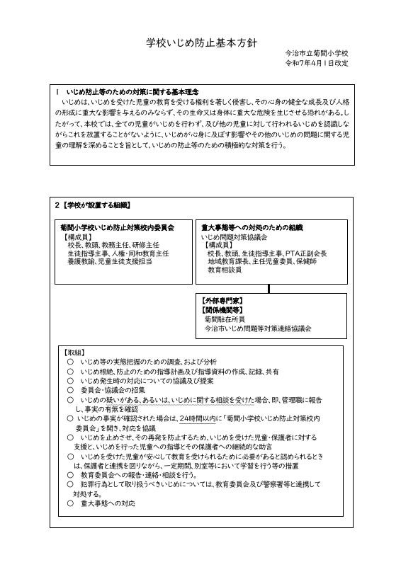 R7「学校いじめ防止対策基本方針」.pdfの1ページ目のサムネイル